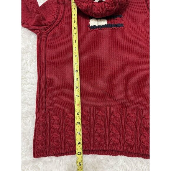 TOMMY HILFIGER VINTAGE Red Chunky Cable Knit Turtleneck Sweater MEDIUM Flag Y2k - Picture 9 of 9
